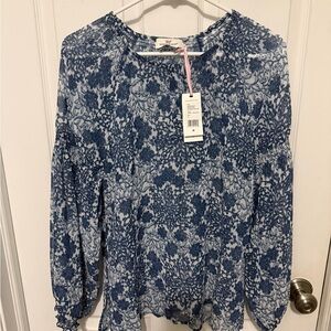 NEW Vineyard Vines Sheer Hydrangea Print Top Womans Ballon Sleeve Sz M Layering